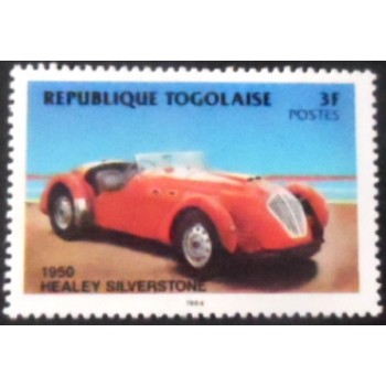 Imagem do selo postal do Togo de 1984 Healey Silverstone 1950 M anunciado