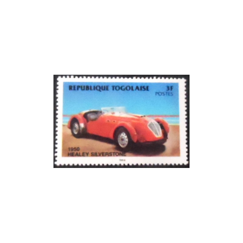 Imagem do selo postal do Togo de 1984 Healey Silverstone 1950 M anunciado