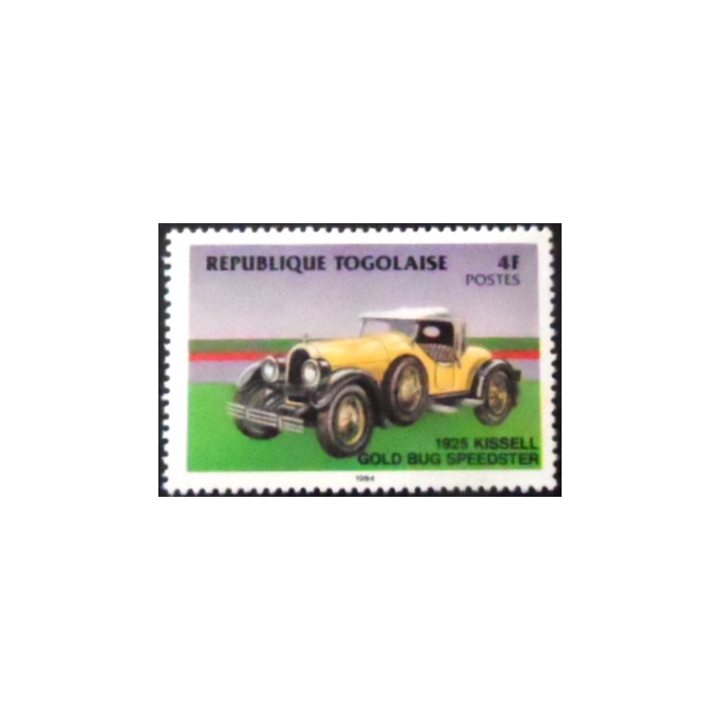 Imagem do selo postal do Togo de 1984 Kissel Gold Bug Speedster 1925 M anunciado