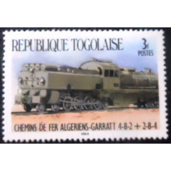 Imagem do selo postal do Togo de 1984 Garratt 4-8-2 + 2-8-4 M anunciado