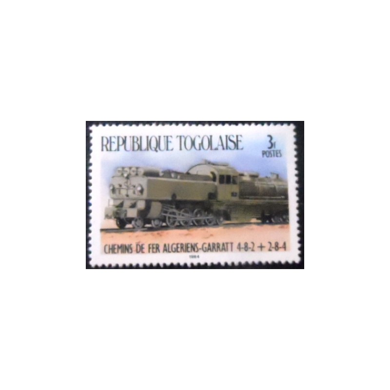 Imagem do selo postal do Togo de 1984 Garratt 4-8-2 + 2-8-4 M anunciado