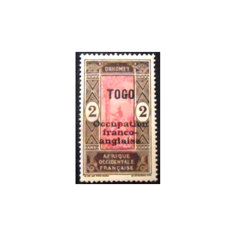 Imagem do selo postal do Togo de 1916 Stamp of Dahomey overprinted 2 M anunciado