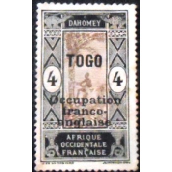 Imagem do selo postal do Togo de 1916 - Stamp of Dahomey overprinted 4 N anunciado