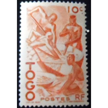 Imagem do selo postal do Togo de 1947 Extracting Palm Oil M anunciado