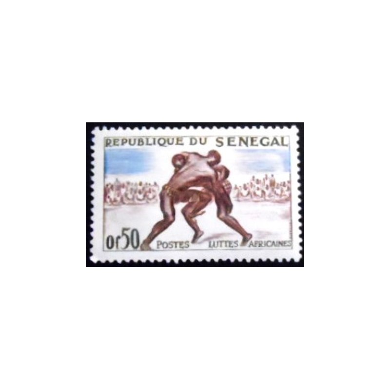 Imagem do selo postal do Senegal de 1961 African Wrestling anunciado