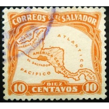 Imagem do selo postal de El Salvador de 1924 Map of Central America 10
