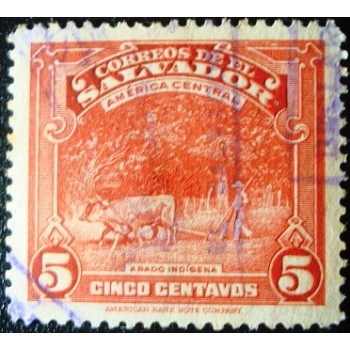 Imagem similar à do selo postal de El Salvador de 1938 farmer 5 U