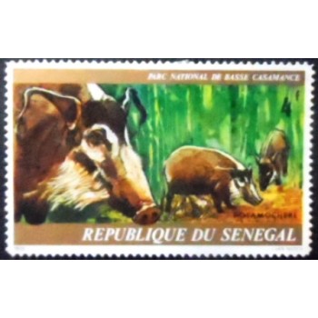 Imagem do selo postal do Senegal de 1976 Red River Hog anunciado