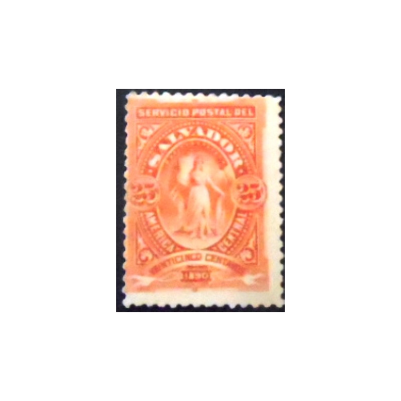Imagem do selo postal de El Salvador de 1890 Victory in an Oval 25 anunciado