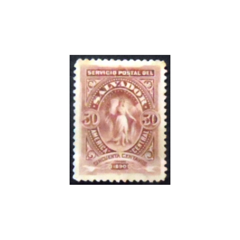 Imagem do selo postal de El Salvador de 1890 Victory in an Oval 50 anunciado