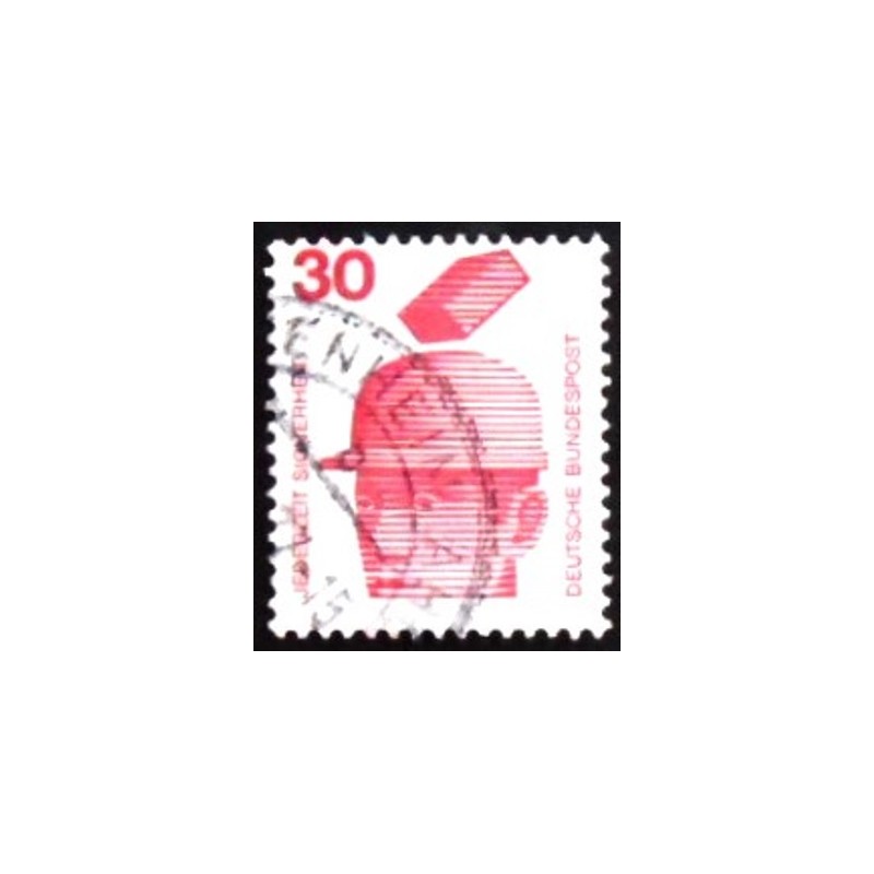 Imagem similar à do selo postal da Alemanha de 1972 Safety helmet UA anunciado