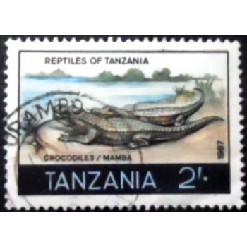 Imagem do selo postal da Tanzânia de 1987 Nile Crocodil aunciado