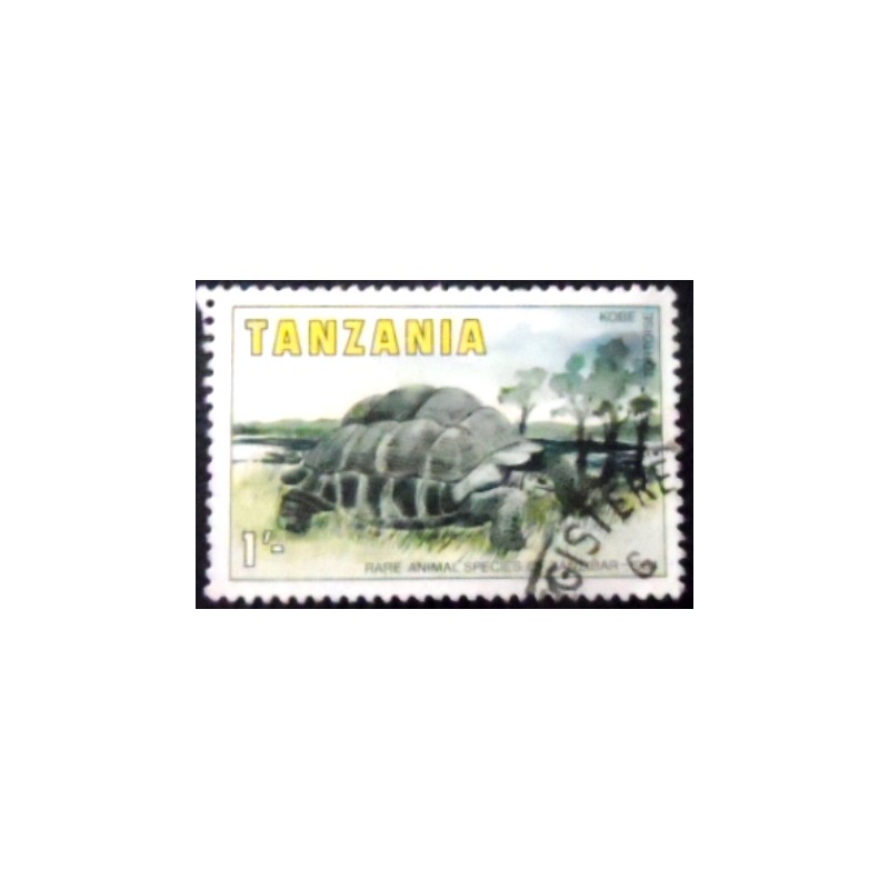 Imagem do selo postal da Tanzânia de 1985 Aldabra Giant Tortoise anuciado