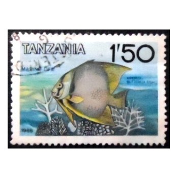 Imagem do selo postal da Tanzânia de 1986 Butterflyfish anunciado