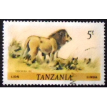 Imagem do selo postal da Tanzânia de 1985 Lion anunciado