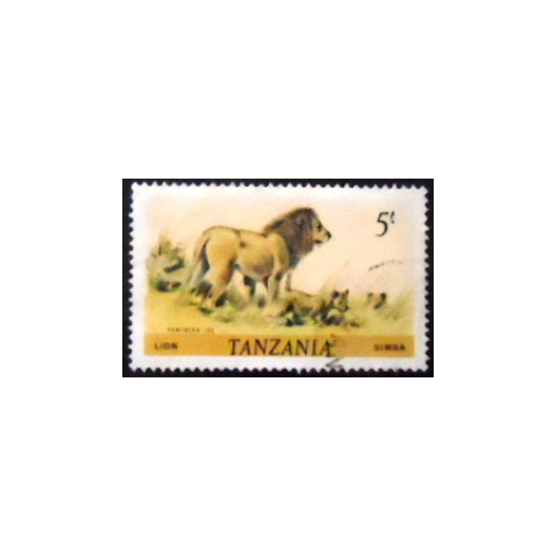 Imagem do selo postal da Tanzânia de 1985 Lion anunciado