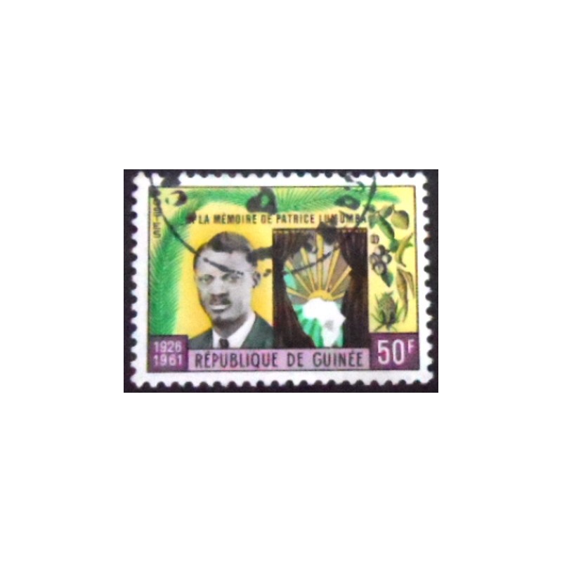 Imagem do selo postal da Rep. da Guiné de 1962 Patrice Lumumba 50 anunciado