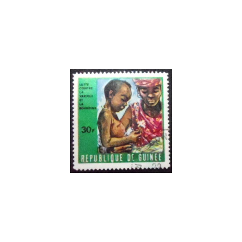 Imagem do selo postal da Rep. da Guiné de 1970 Mother and sick child anunciado