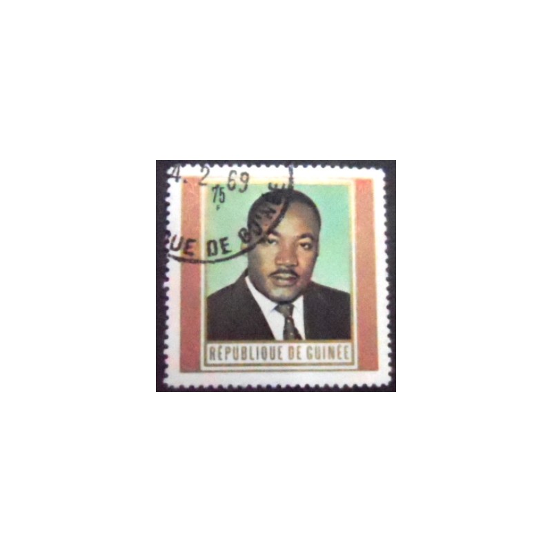 Imagem do selo postal da Rep. da Guiné de 1968 Marther Luther King anunciado