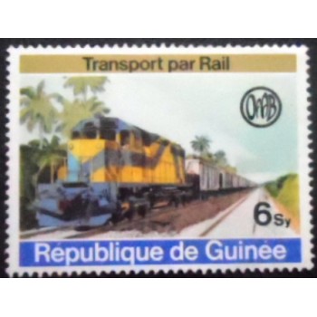Imagem do selo postal da Rep. da Guiné de 1974 Freight train anunciado