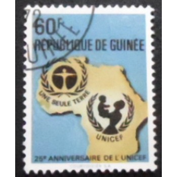 Imagem do selo da Rep. da Guiné de 1971 UNICEF Emblem and Map of Africa 60 anunciado