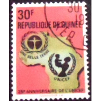 Selo postal da Rep. da Guiné de 1971 UNICEF Emblem and Map of Africa 30 NCC anunciado