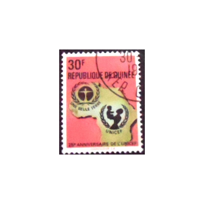 Selo postal da Rep. da Guiné de 1971 UNICEF Emblem and Map of Africa 30 NCC anunciado