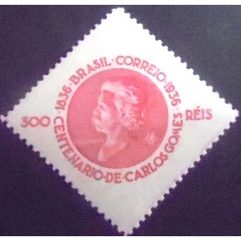 Selo postal do Brasil de 1936 Carlos Gomes carmim N anunciado