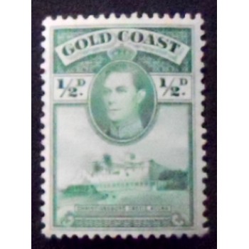 Imagem do selo postal da Costa Dourada de 1938 King George V and Christiansborg Castle ½ anunciado