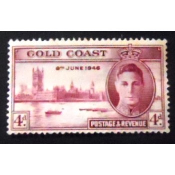 Imagem do selo postal da Costa Dourada de 1946 King George and Houses of Parliament  4 anunciado