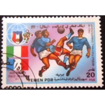 Imagem do selo postal da Rep. Pop. Dem. do Yemen de 1990 Italy-France anunciado1938 match