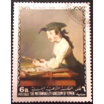 Imagem do selo postal do Reino do Yemen de 1968 The Young Draughtsman anunciado