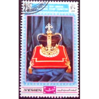 Imagem do selo postal do Reino do Yemen de 1970 Crown of St. Edward anunciado