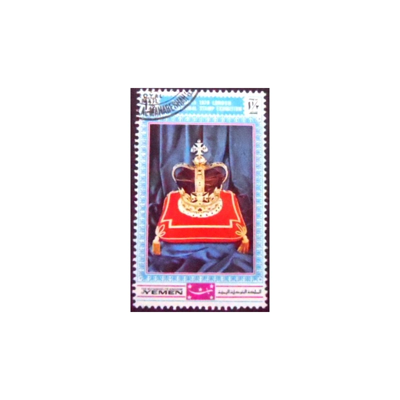 Imagem do selo postal do Reino do Yemen de 1970 Crown of St. Edward anunciado