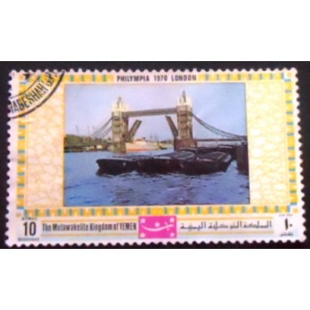 Imagem do selo postal do Reino do Yemen de 1970 Tower Bridge anunciado