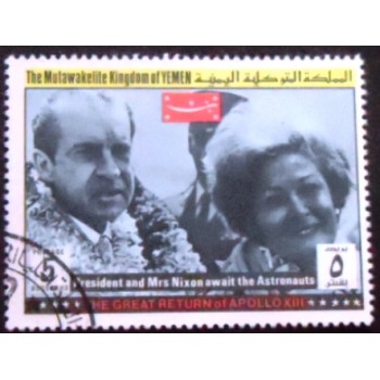 Imagem do selo postal do Reino do Yemen de 1969 President and Mrs. Nixon  anunciado
