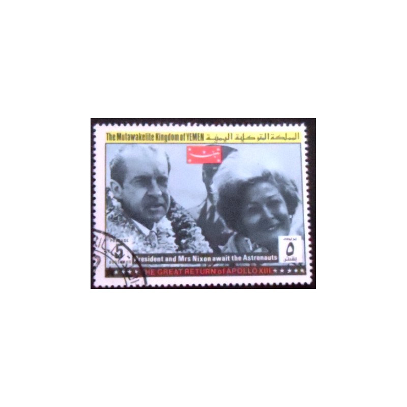 Imagem do selo postal do Reino do Yemen de 1969 President and Mrs. Nixon  anunciado