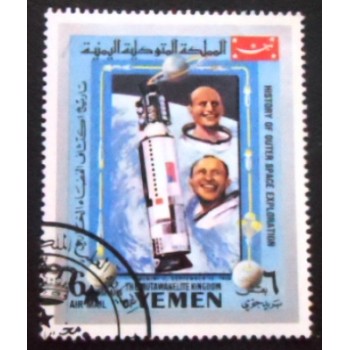Imagem do selo postal do Reino do Yemen de 1969 Gemini 11 anuunciado