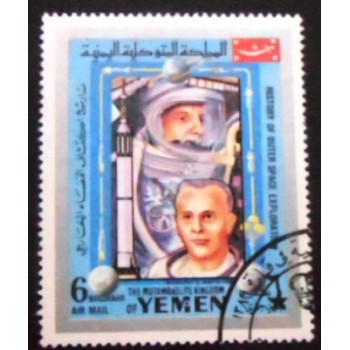 Imagem do selo postal do Reino do Yemen de 1969 Mercury 3 anunciado