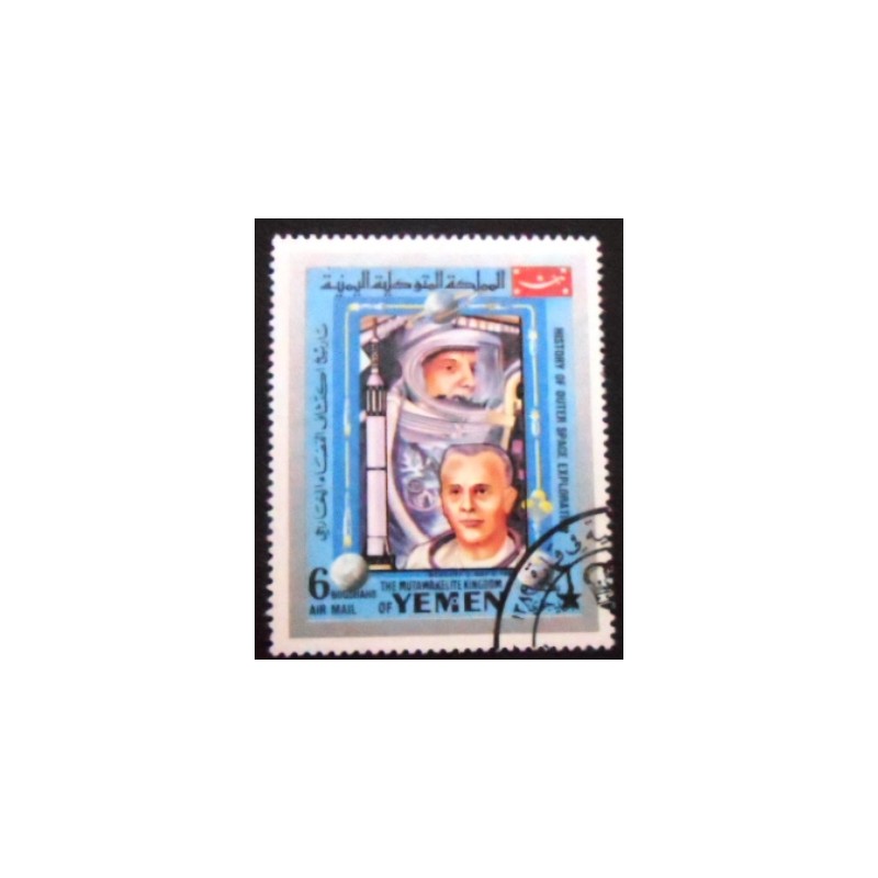 Imagem do selo postal do Reino do Yemen de 1969 Mercury 3 anunciado
