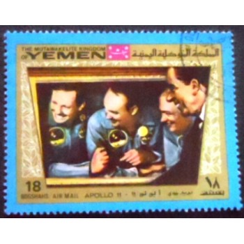 Imagem do selo postal do Reino do Yemen de 1969 Apollo 11 18 anuncido