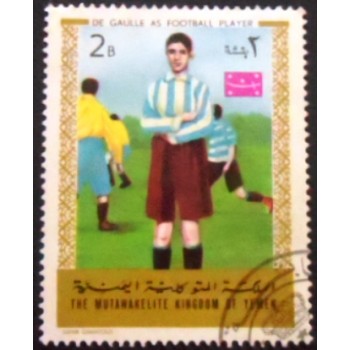 Imagem do selo postal do Reino do Yemen de 1970 Charles de Gaulle anunciado
