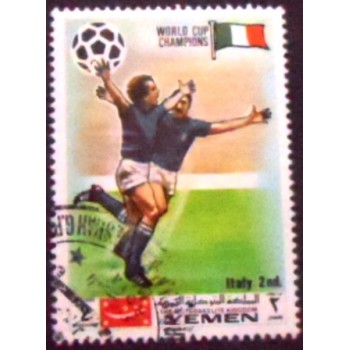 Imagem do selo postal do Reino do Yemen de 1970 Italian football players  anunciado