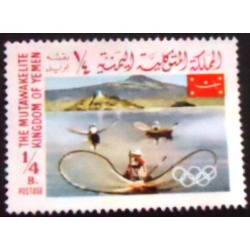 Imagem do selo postal do Reino do Yemen de 1967 Boat racing anunciado