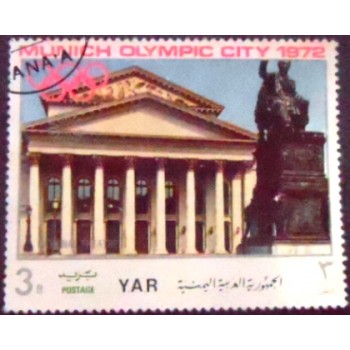 Imagem do selo postal do Iemen de 1970   anunciado National Theatre