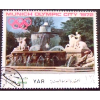 Imagem do selo postal da Rep. Árabe do Yemen de 1970 Wittelsbach fountain anunciado