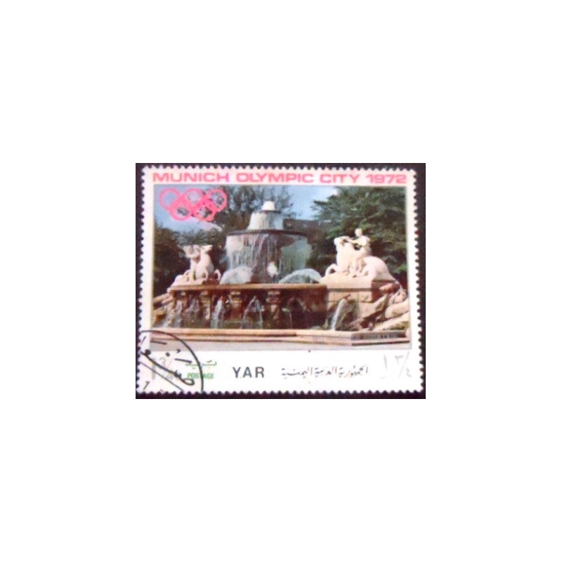 Imagem do selo postal da Rep. Árabe do Yemen de 1970 Wittelsbach fountain anunciado