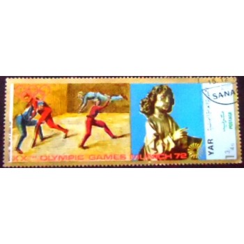 Imagem do selo postal da Rep. Árabe do Yemen de 1970 Wrestling anunciado