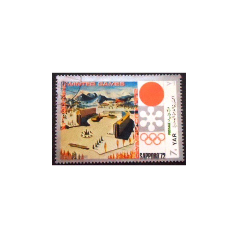 Imagem do selo postal da Rep. Árabe do Yemen de 1970 Olympic Village anunciado