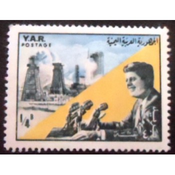 Imagem do selo da Rep. Árabe do Yemen de 1965 President Kennedy and Rocket Launch anunciado